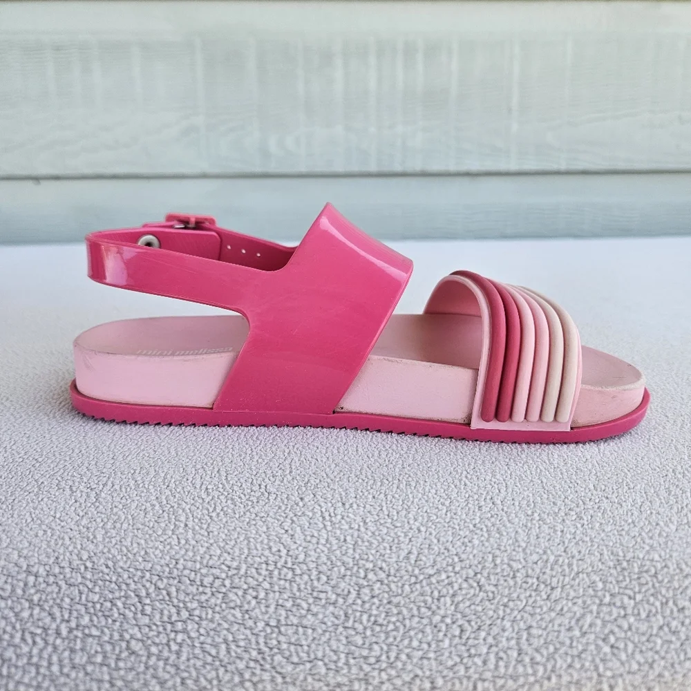 Mini Melissa Panama Slingback Buckle Sandal Girl SZ 1 Pink Ombre Rainbow
